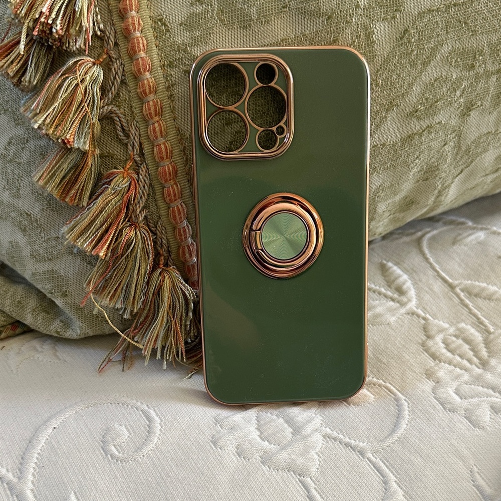 Green Phone Case with Ring Holder - fits iPhone 14 Pro Max